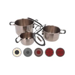 Sada 6 dílného nerezového nádobí Berger Silvera - skleněné poklice