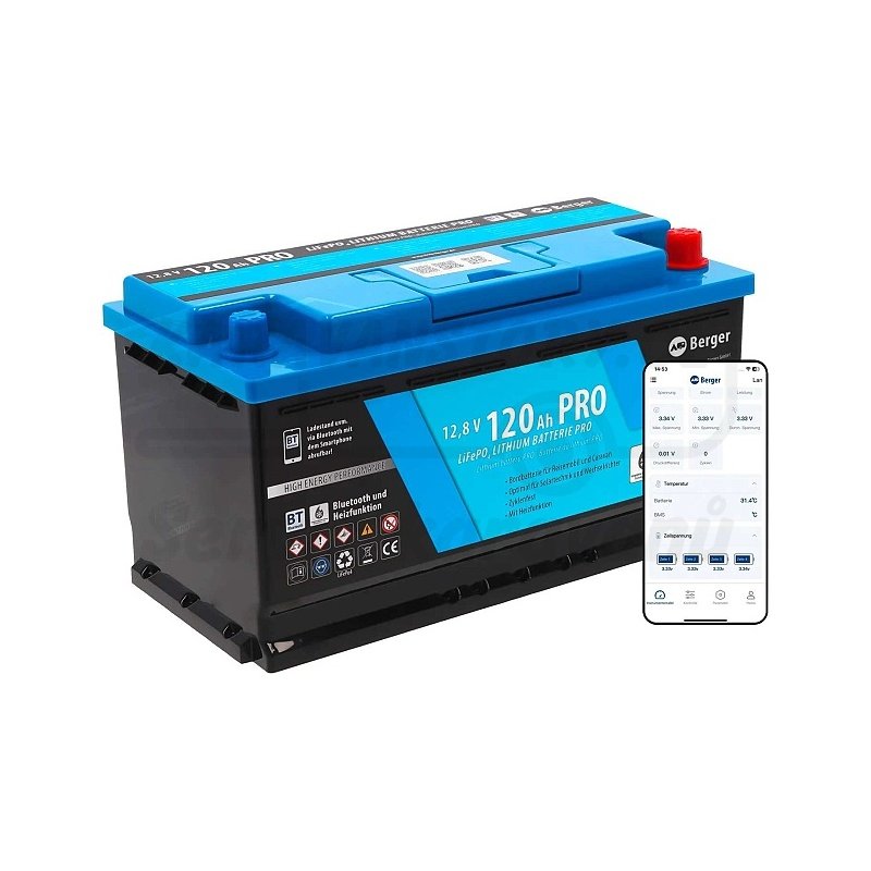 Lithiová baterie Berger LiFePO4 120 Ah PRO s BT a funkcí ohřevu