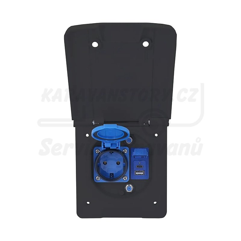Schwabe multifunkční zásuvka pro karavany vč. 1x Schuko 230V/2x SAT/1x USB A/1x USB C - černá