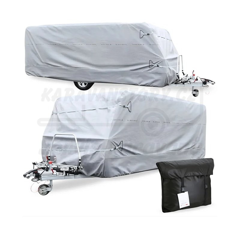 Celoroční krycí plachta na karavan - bez bočních zipů - Velikost plachty délka / šířka: 380-410cm / 220cm
