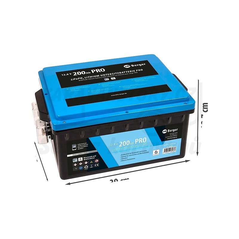 Lithiová baterie Berger LiFePO4 200 Ah 12 V pod sedačku s Bluetooth a vyhříváním