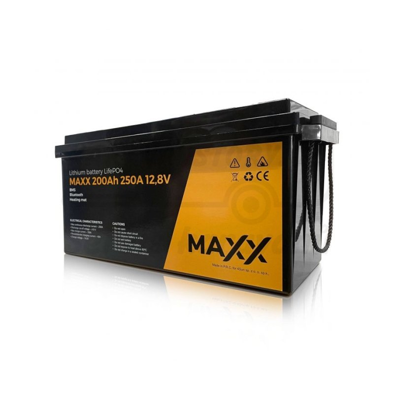 LiFePO4 akumulátor Maxx 12,8V, 200Ah (250A) BT + vyhřívání