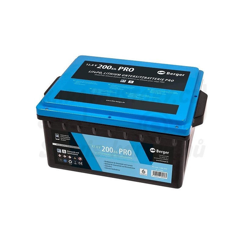 Lithiová baterie Berger LiFePO4 200 Ah 12 V pod sedačku s Bluetooth a vyhříváním