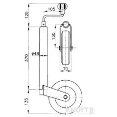 Kolečko opěrné KNOTT prům. 48 mm (ocelový disk) 150 kg