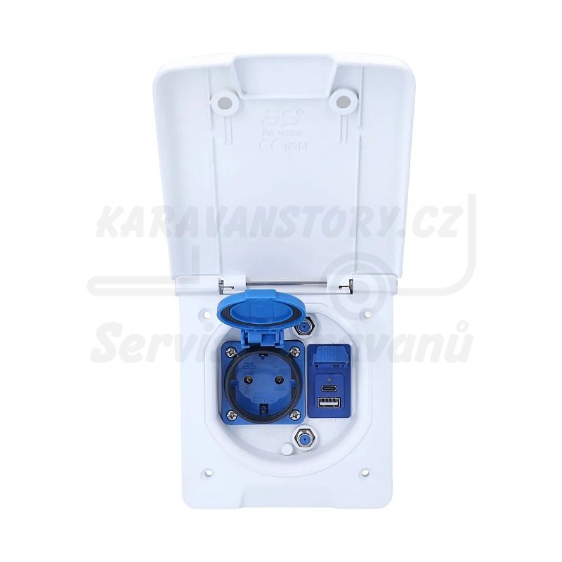 Schwabe multifunkční zásuvka pro karavany vč. 1x Schuko 230V/2x SAT/1x USB A/1x USB C