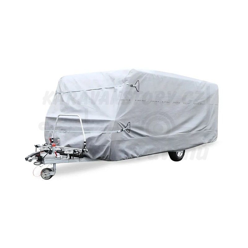 Celoroční krycí plachta na karavan - bez bočních zipů - Velikost plachty délka / šířka: 380-410cm / 220cm