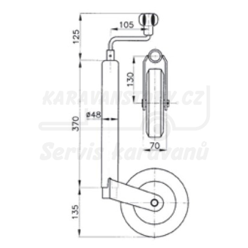 Kolečko opěrné KNOTT prům. 48 mm (plastový disk) 150 kg