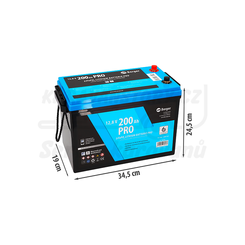 Lithiová baterie Berger LiFePO4 200 Ah 12 V s Bluetooth a vyhříváním