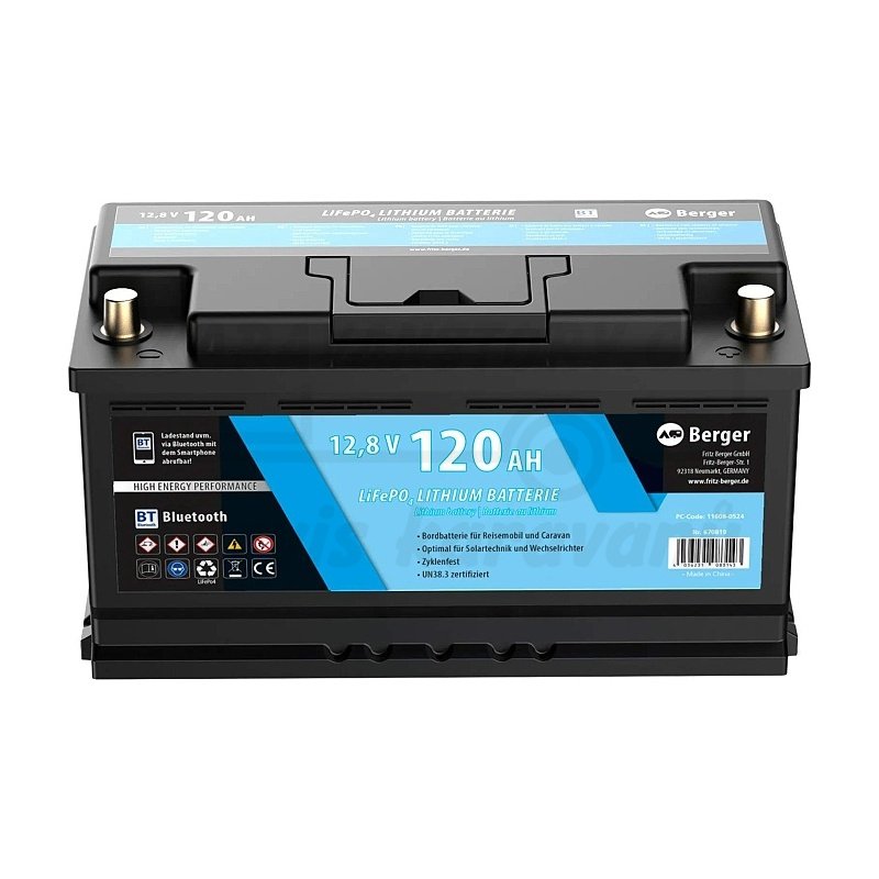 Lithiová baterie Berger LiFePO4 120 Ah 12 V s Bluetooth
